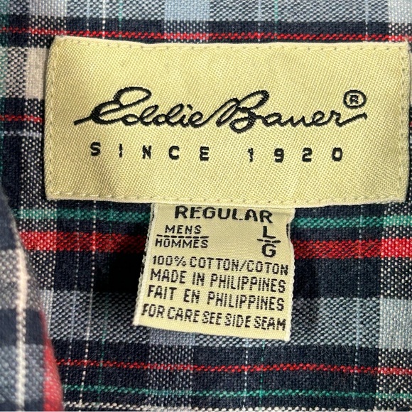 Eddie Bauer Mens Checkered Button Up Shirt Long Sleeve Cotton Country Casual - Picture 6 of 11